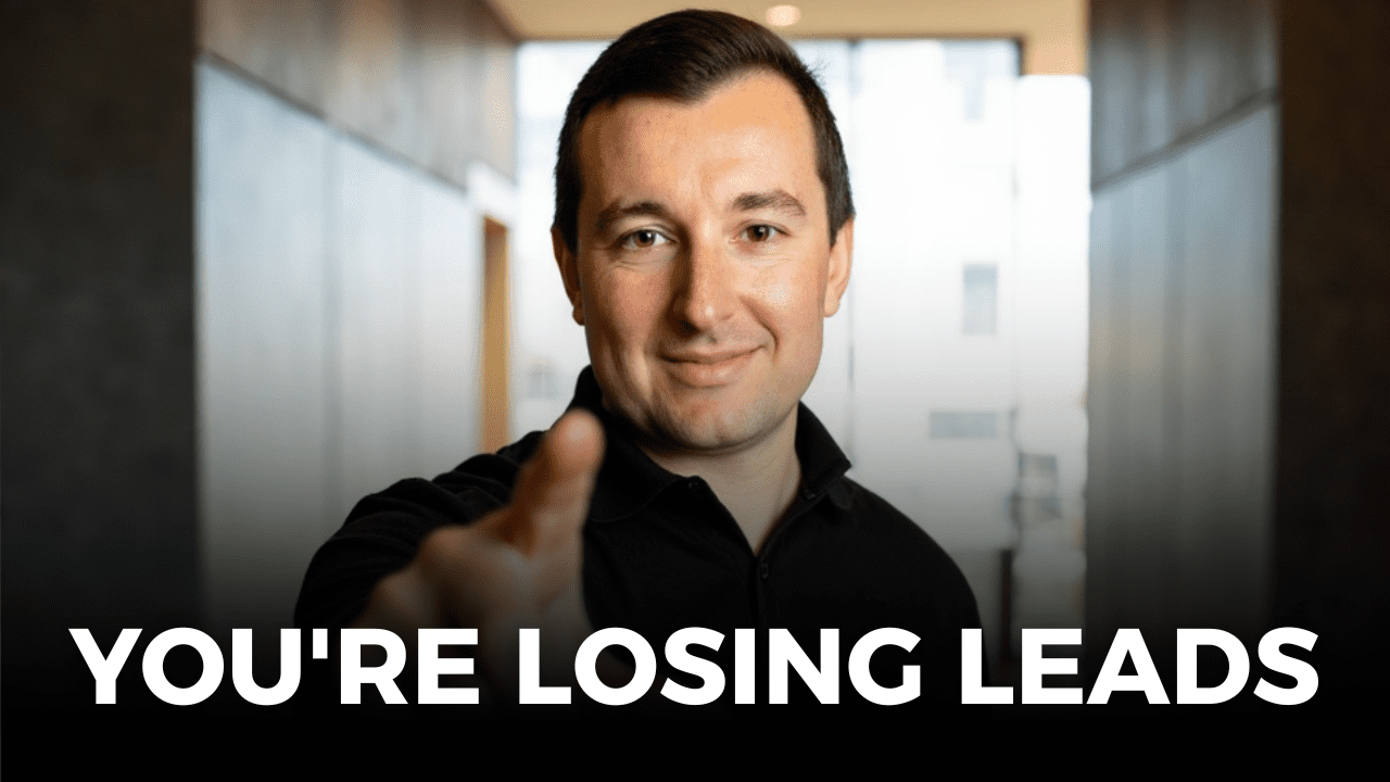 Man pointing at camera with confident smile, captioned “You’re Losing Leads”